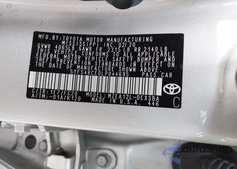 2020 Toyota Corolla Se from USA, damaged, VIN 5YFS4RCE0LP044695